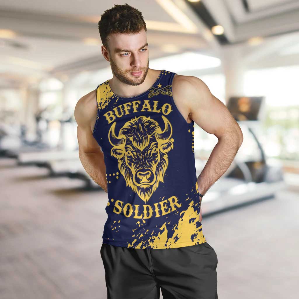 Personalized Bison Buffalo Soldiers Men Tank Top American Heroes - Blue Grunge Style - Wonder Print Shop