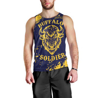 Personalized Bison Buffalo Soldiers Men Tank Top American Heroes - Blue Grunge Style - Wonder Print Shop