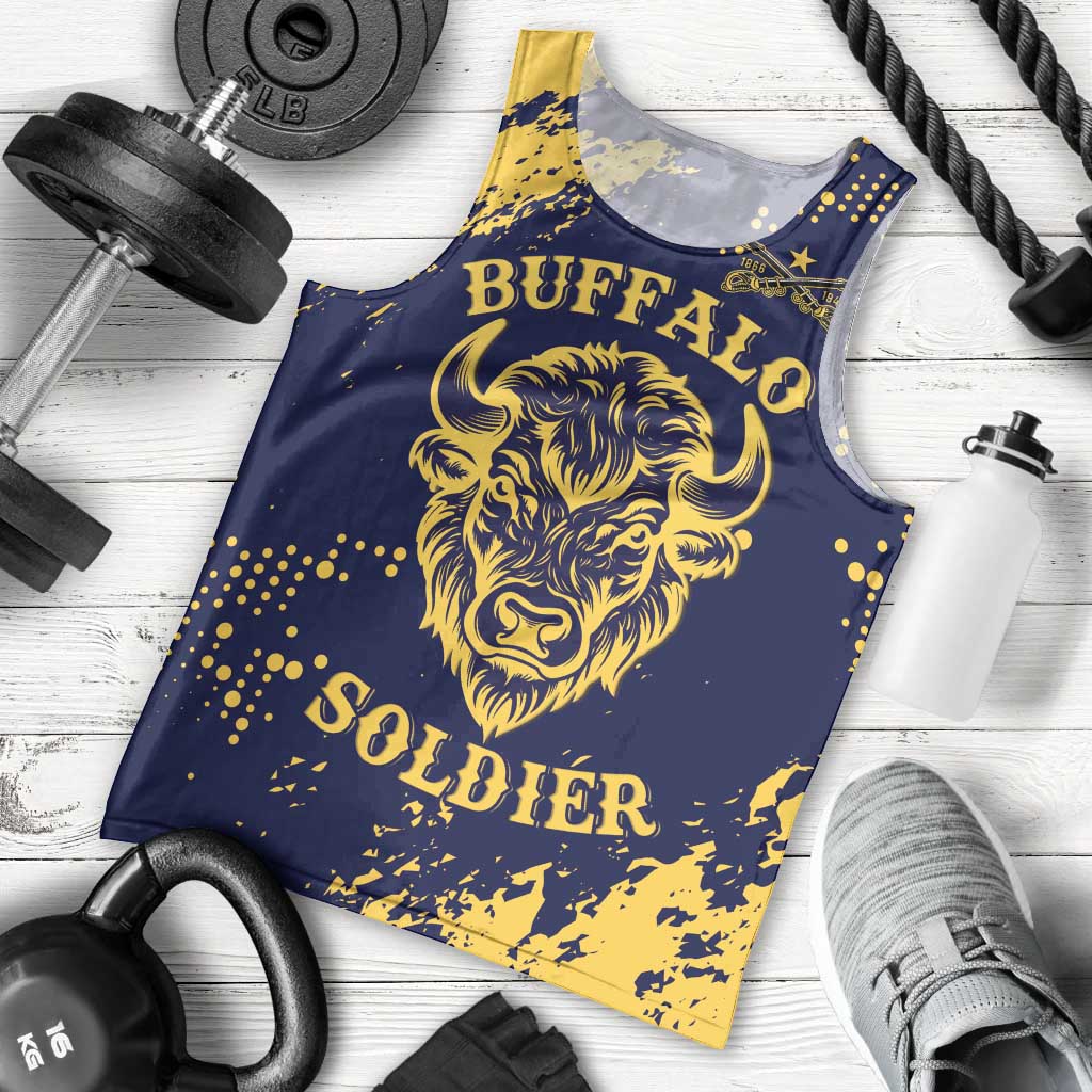 Personalized Bison Buffalo Soldiers Men Tank Top American Heroes - Blue Grunge Style - Wonder Print Shop