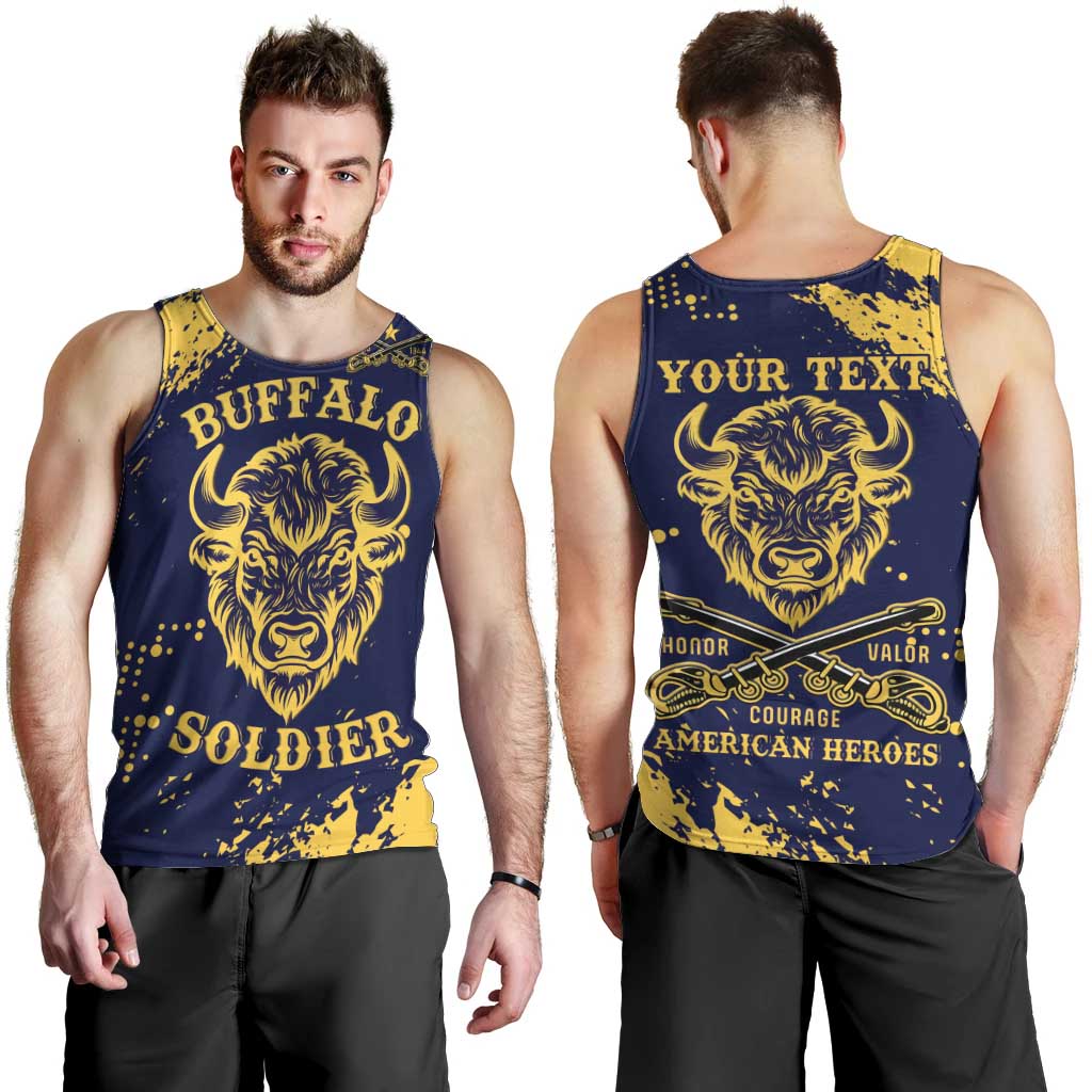 Personalized Bison Buffalo Soldiers Men Tank Top American Heroes - Blue Grunge Style - Wonder Print Shop