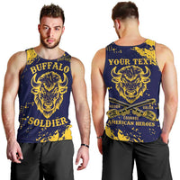 Personalized Bison Buffalo Soldiers Men Tank Top American Heroes - Blue Grunge Style - Wonder Print Shop