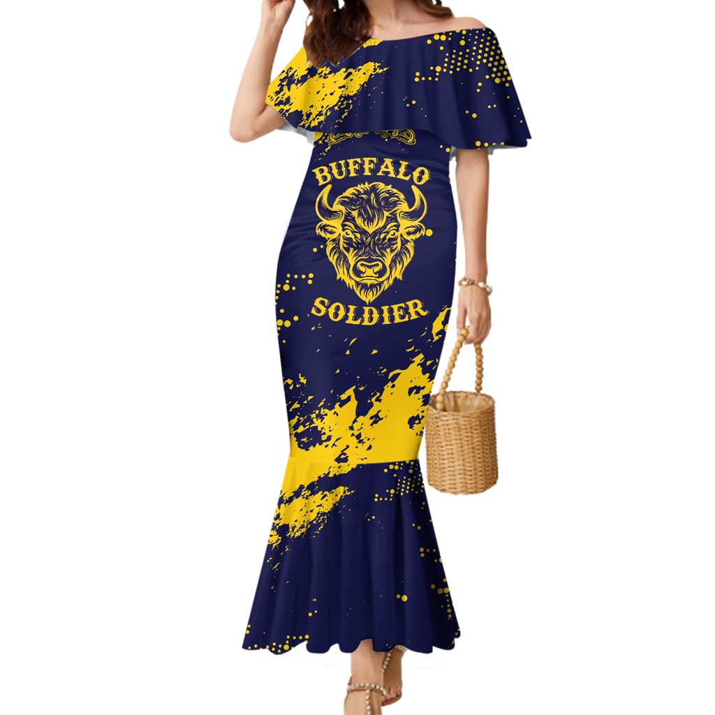 Personalized Bison Buffalo Soldiers Mermaid Dress American Heroes - Blue Grunge Style - Wonder Print Shop