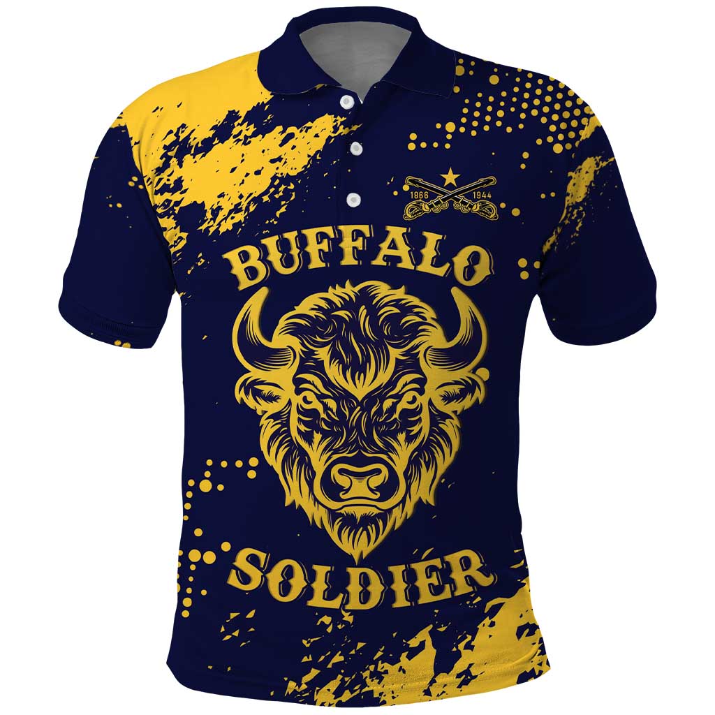 Personalized Bison Buffalo Soldiers Polo Shirt American Heroes - Blue Grunge Style - Wonder Print Shop