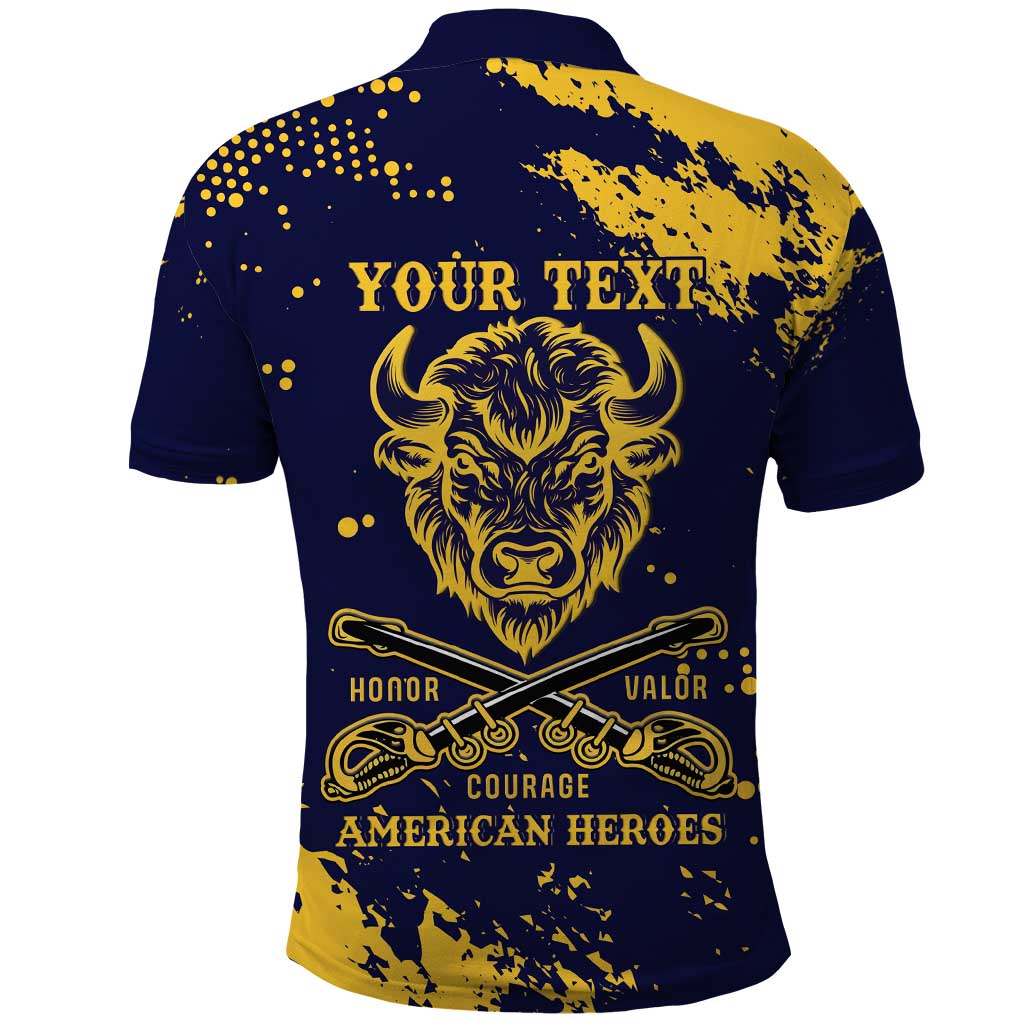 Personalized Bison Buffalo Soldiers Polo Shirt American Heroes - Blue Grunge Style - Wonder Print Shop