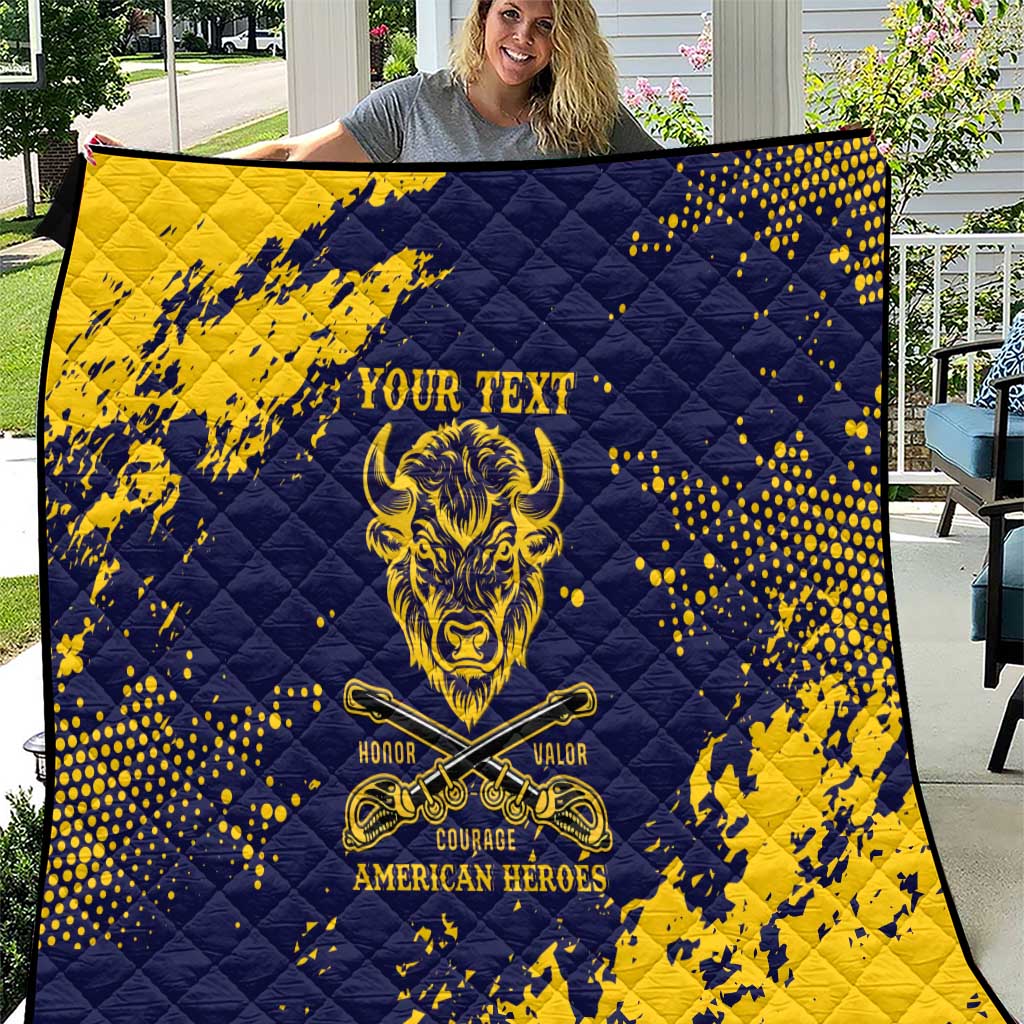 Personalized Bison Buffalo Soldiers Quilt American Heroes - Blue Grunge Style - Wonder Print Shop