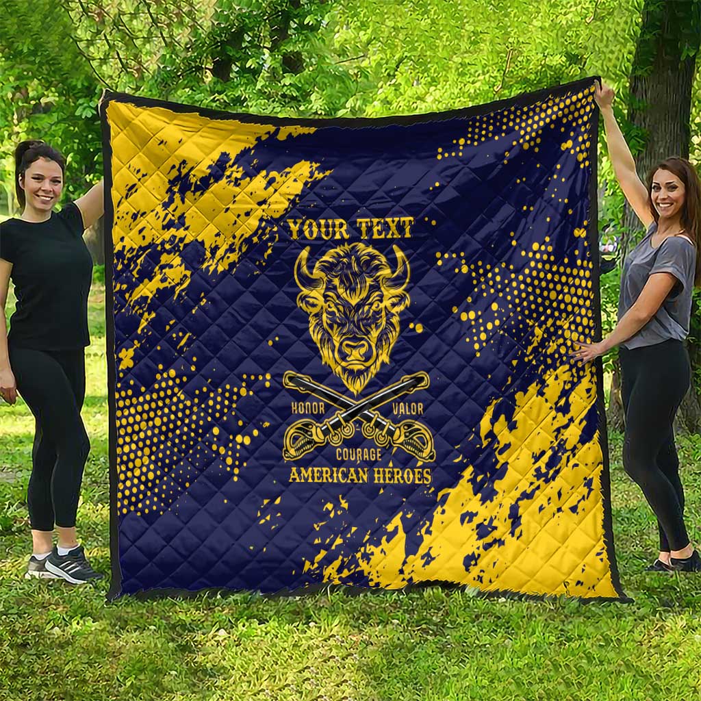 Personalized Bison Buffalo Soldiers Quilt American Heroes - Blue Grunge Style - Wonder Print Shop