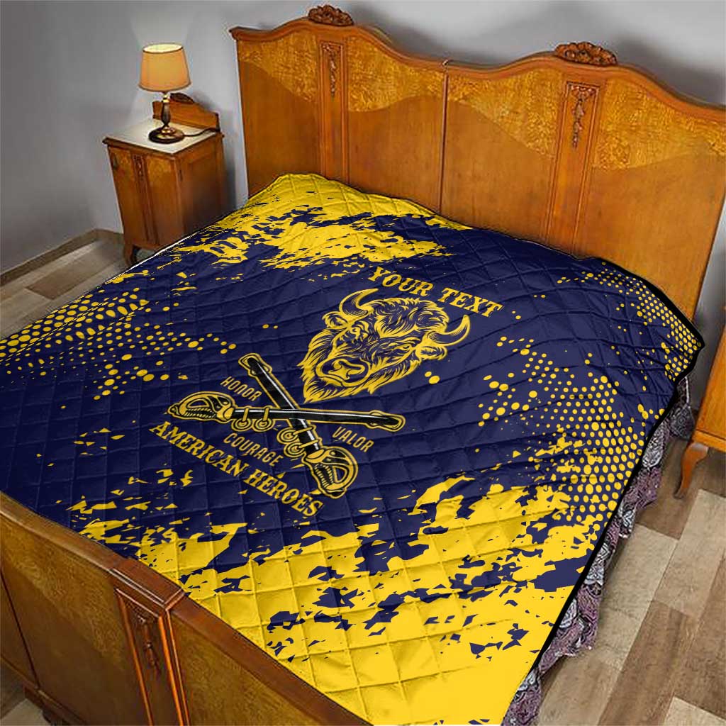 Personalized Bison Buffalo Soldiers Quilt American Heroes - Blue Grunge Style - Wonder Print Shop