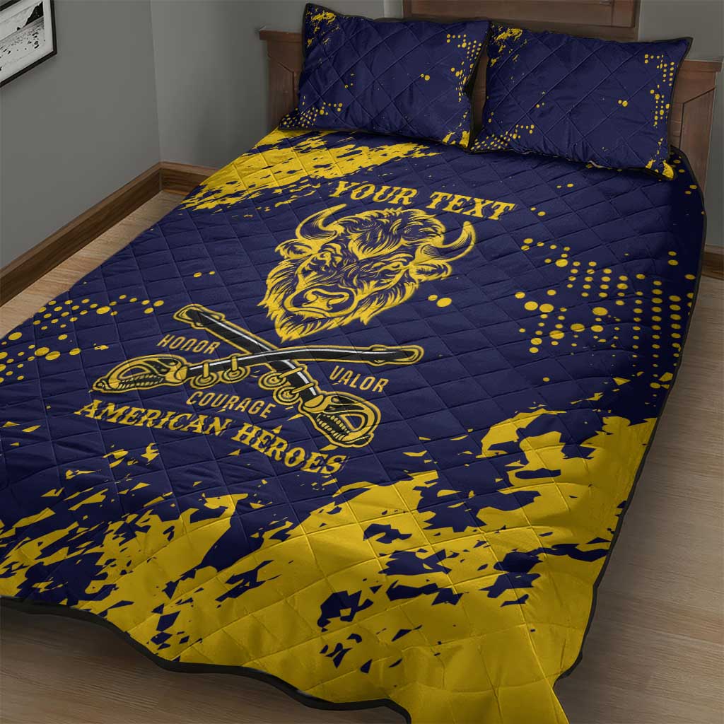 Personalized Bison Buffalo Soldiers Quilt Bed Set American Heroes - Blue Grunge Style - Wonder Print Shop