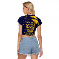 Personalized Bison Buffalo Soldiers Raglan Cropped T Shirt American Heroes - Blue Grunge Style - Wonder Print Shop