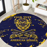Personalized Bison Buffalo Soldiers Round Carpet American Heroes - Blue Grunge Style - Wonder Print Shop