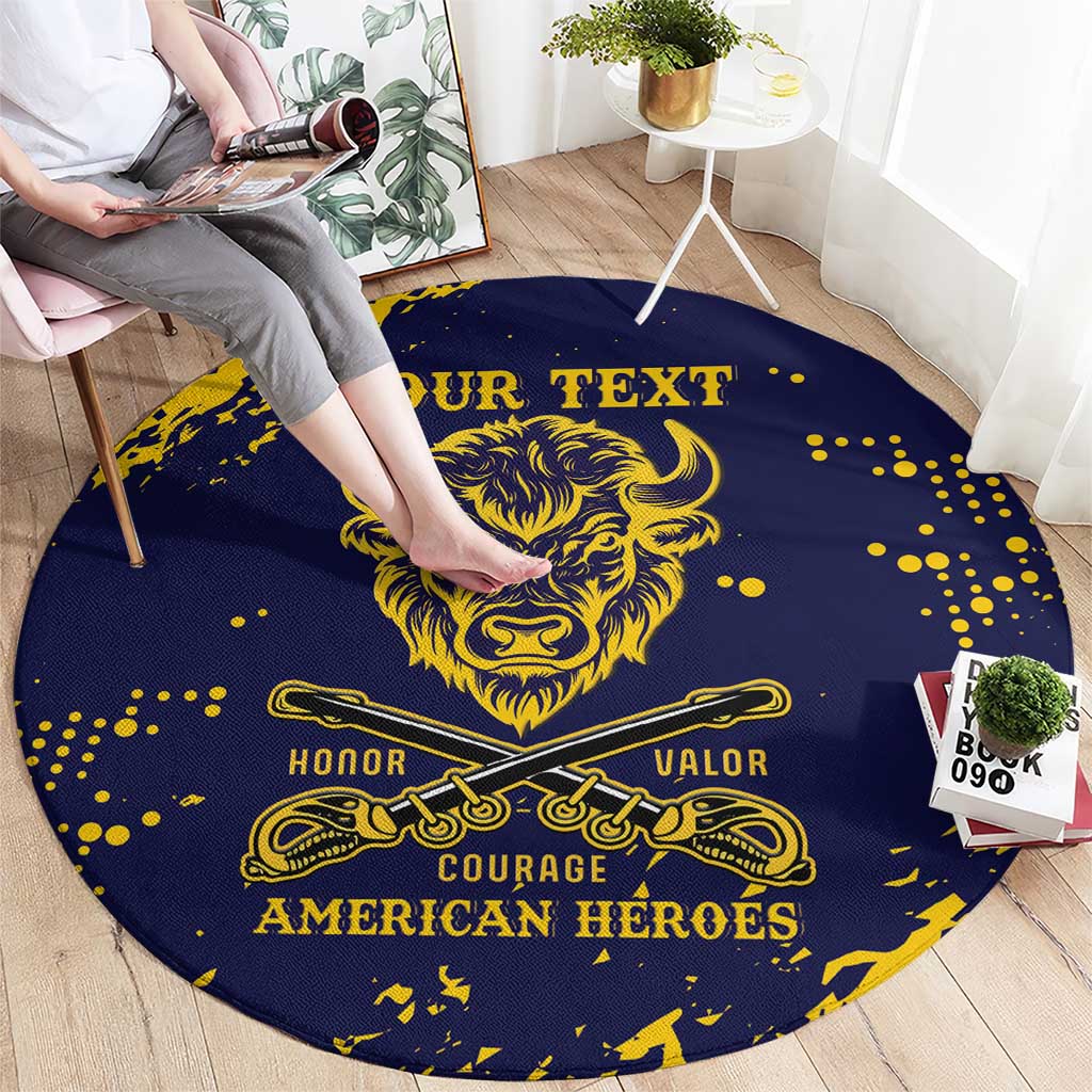 Personalized Bison Buffalo Soldiers Round Carpet American Heroes - Blue Grunge Style - Wonder Print Shop