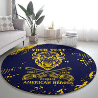 Personalized Bison Buffalo Soldiers Round Carpet American Heroes - Blue Grunge Style - Wonder Print Shop