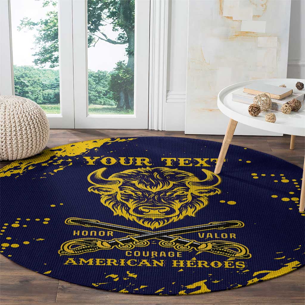 Personalized Bison Buffalo Soldiers Round Carpet American Heroes - Blue Grunge Style - Wonder Print Shop