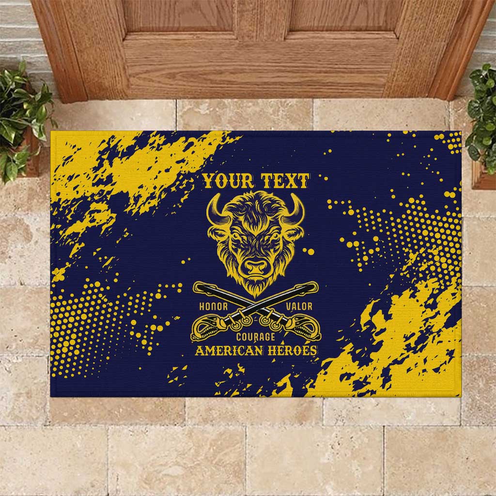 Personalized Bison Buffalo Soldiers Rubber Doormat American Heroes - Blue Grunge Style - Wonder Print Shop