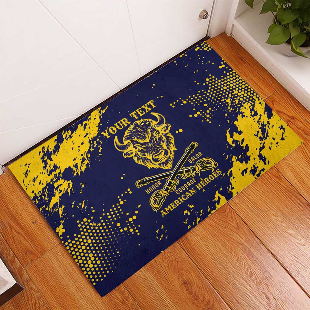Personalized Bison Buffalo Soldiers Rubber Doormat American Heroes - Blue Grunge Style - Wonder Print Shop