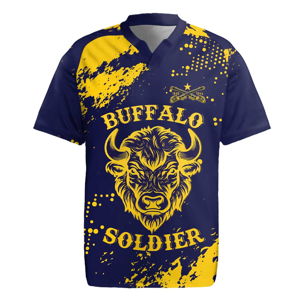 Personalized Bison Buffalo Soldiers Rugby Jersey American Heroes - Blue Grunge Style - Wonder Print Shop