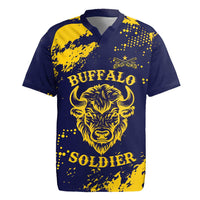 Personalized Bison Buffalo Soldiers Rugby Jersey American Heroes - Blue Grunge Style - Wonder Print Shop