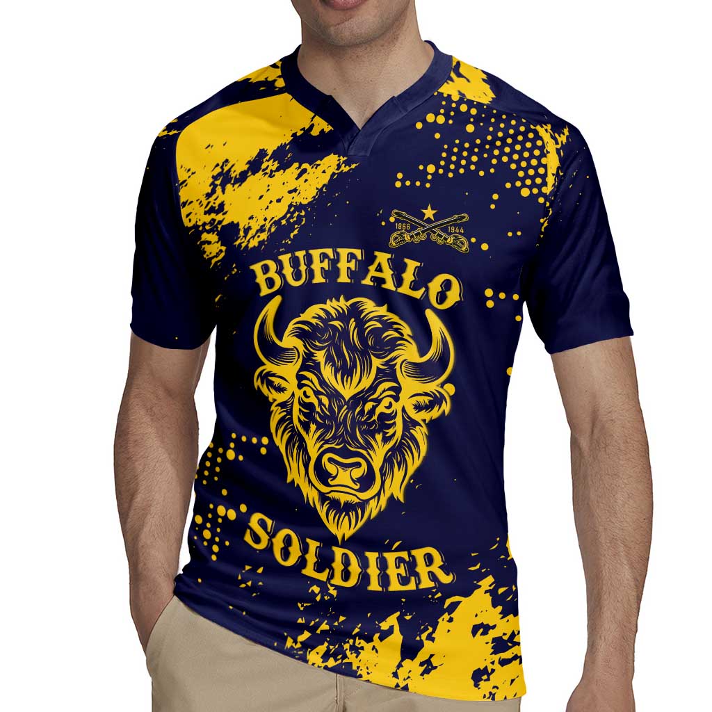 Personalized Bison Buffalo Soldiers Rugby Jersey American Heroes - Blue Grunge Style - Wonder Print Shop