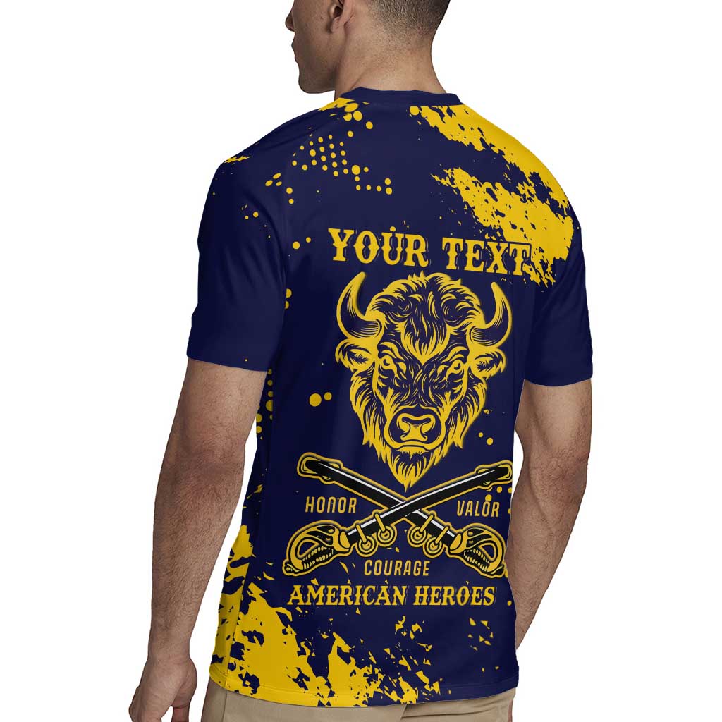 Personalized Bison Buffalo Soldiers Rugby Jersey American Heroes - Blue Grunge Style - Wonder Print Shop