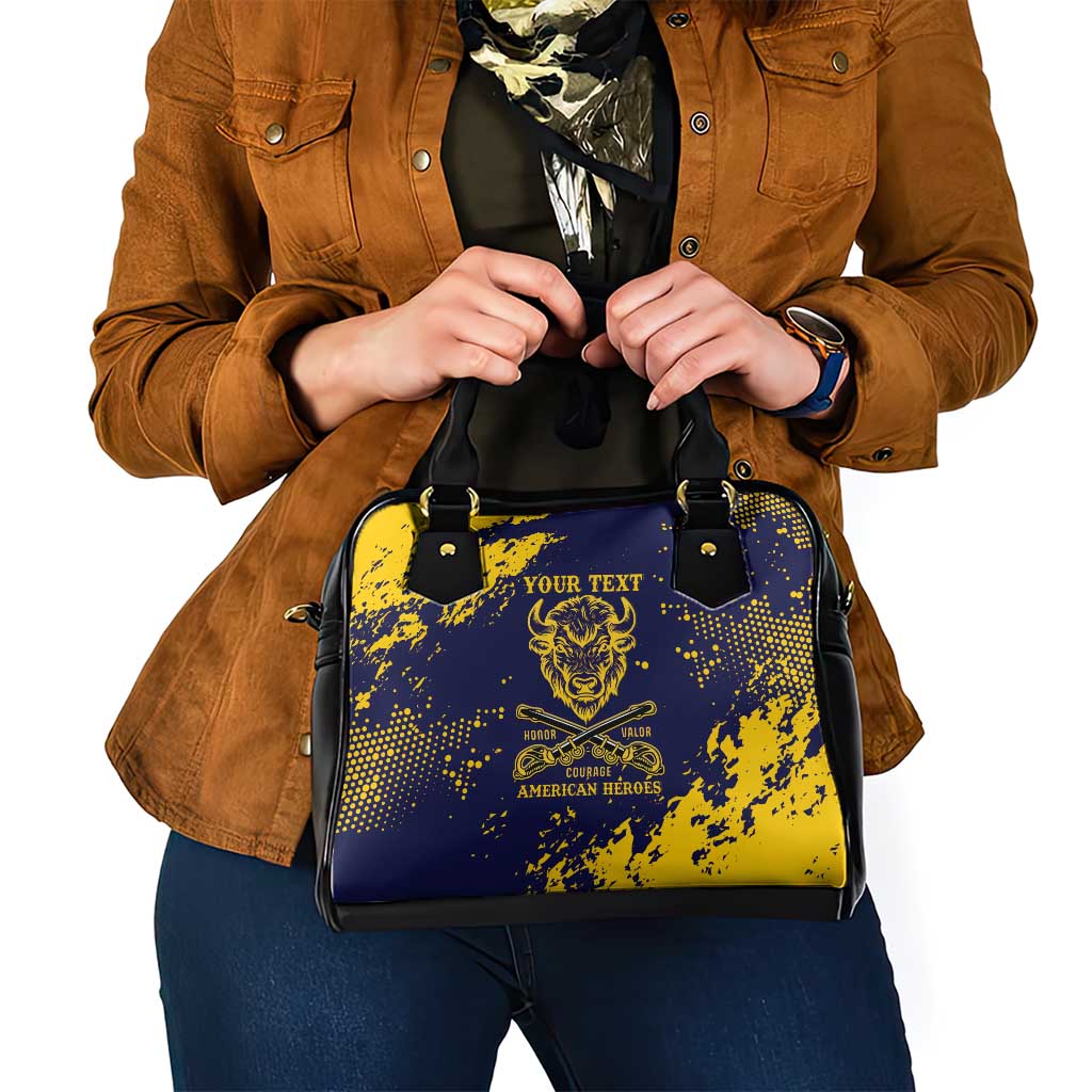 Personalized Bison Buffalo Soldiers Shoulder Handbag American Heroes - Blue Grunge Style - Wonder Print Shop