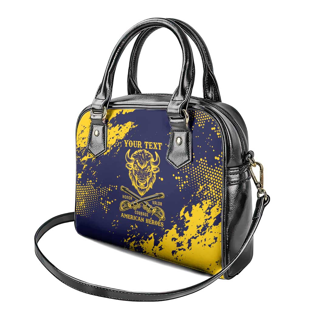 Personalized Bison Buffalo Soldiers Shoulder Handbag American Heroes - Blue Grunge Style - Wonder Print Shop