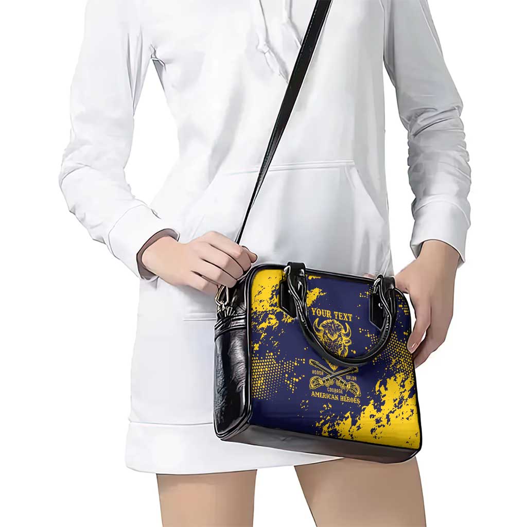 Personalized Bison Buffalo Soldiers Shoulder Handbag American Heroes - Blue Grunge Style - Wonder Print Shop