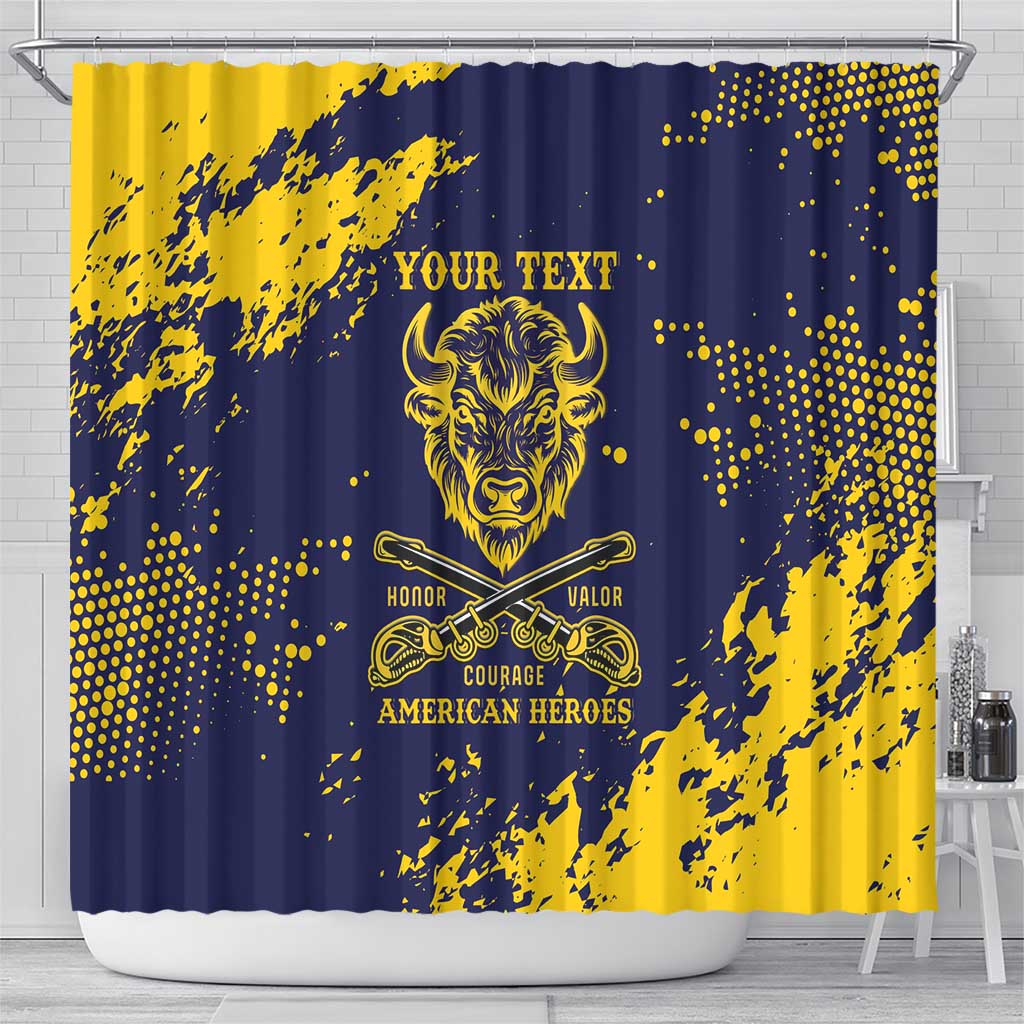 Personalized Bison Buffalo Soldiers Shower Curtain American Heroes - Blue Grunge Style - Wonder Print Shop