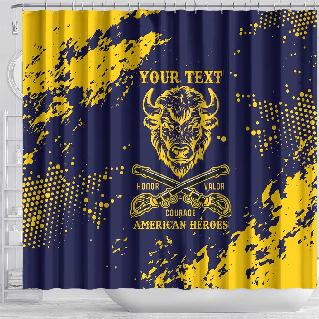 Personalized Bison Buffalo Soldiers Shower Curtain American Heroes - Blue Grunge Style - Wonder Print Shop
