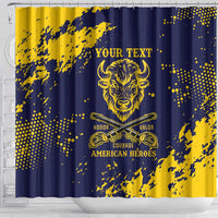 Personalized Bison Buffalo Soldiers Shower Curtain American Heroes - Blue Grunge Style - Wonder Print Shop
