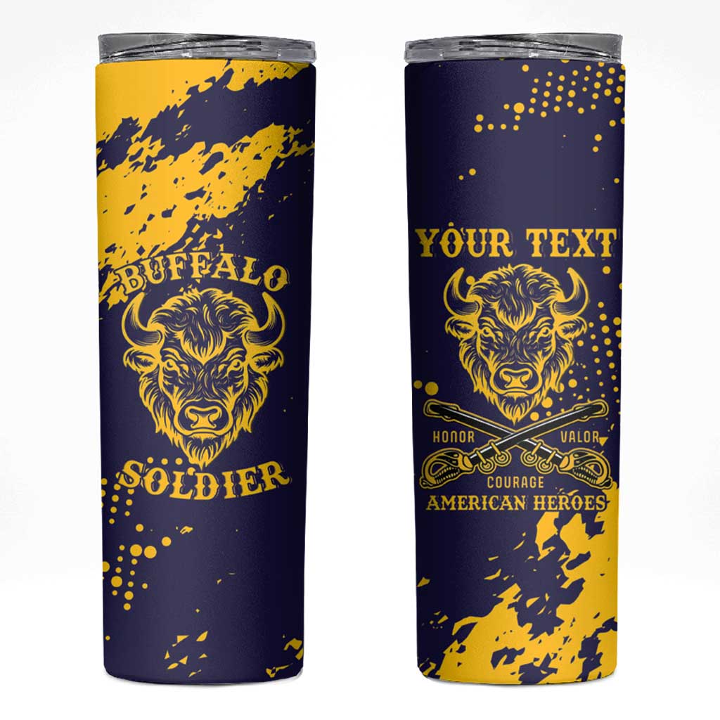 Personalized Bison Buffalo Soldiers Skinny Tumbler American Heroes - Blue Grunge Style - Wonder Print Shop