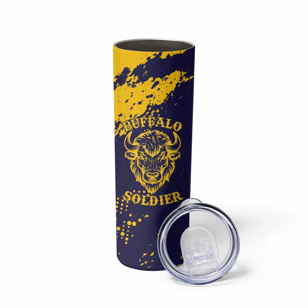 Personalized Bison Buffalo Soldiers Skinny Tumbler American Heroes - Blue Grunge Style - Wonder Print Shop