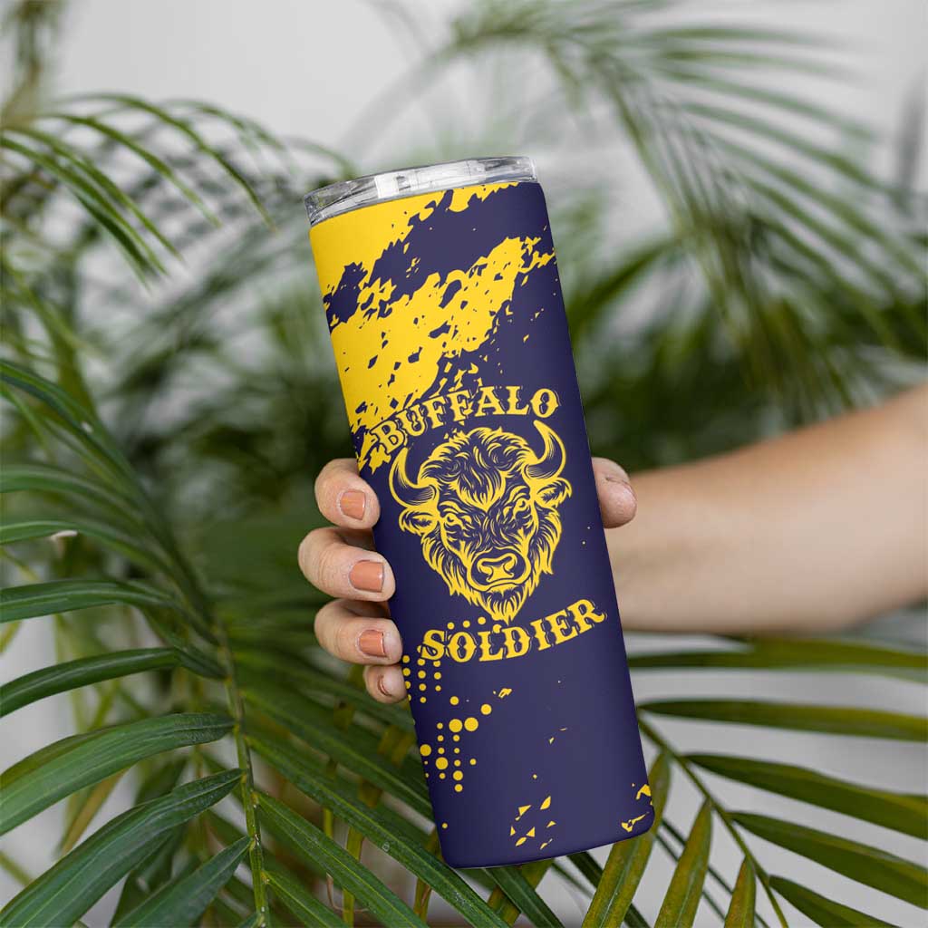 Personalized Bison Buffalo Soldiers Skinny Tumbler American Heroes - Blue Grunge Style - Wonder Print Shop