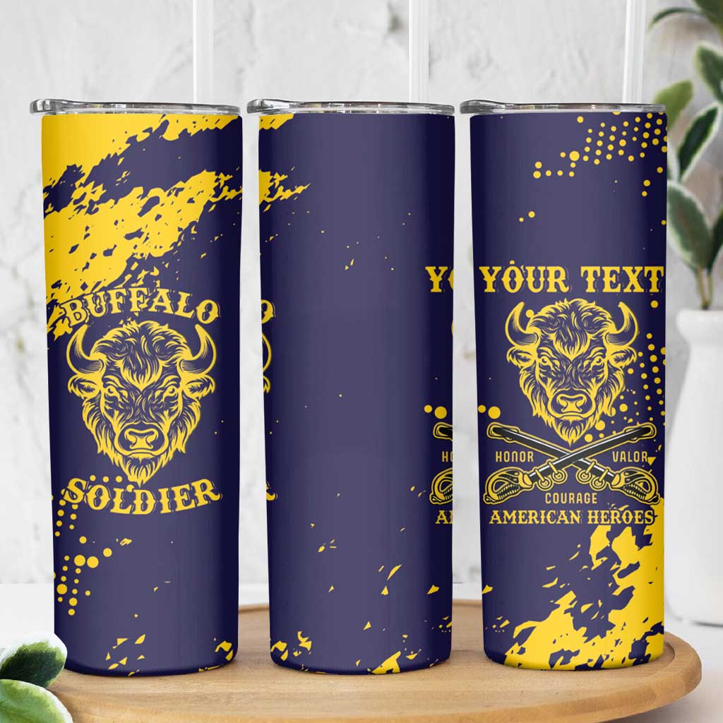 Personalized Bison Buffalo Soldiers Skinny Tumbler American Heroes - Blue Grunge Style - Wonder Print Shop