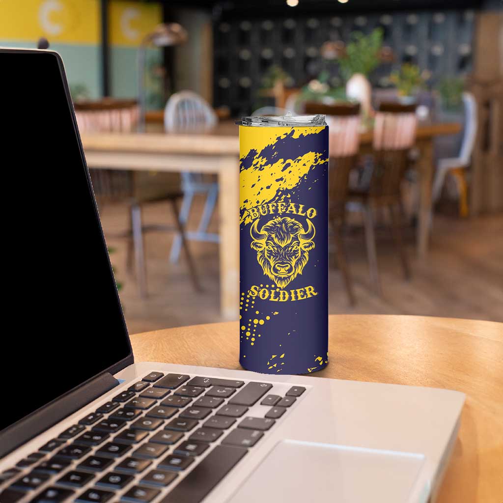 Personalized Bison Buffalo Soldiers Skinny Tumbler American Heroes - Blue Grunge Style - Wonder Print Shop