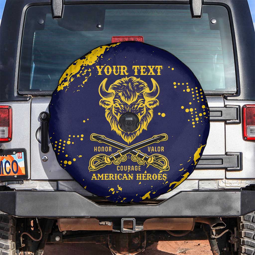 Personalized Bison Buffalo Soldiers Spare Tire Cover American Heroes - Blue Grunge Style - Wonder Print Shop