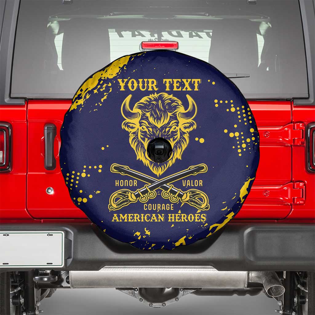 Personalized Bison Buffalo Soldiers Spare Tire Cover American Heroes - Blue Grunge Style - Wonder Print Shop