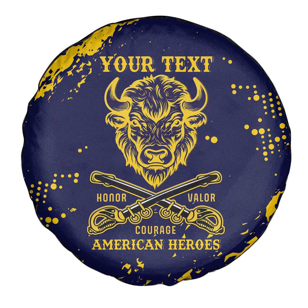 Personalized Bison Buffalo Soldiers Spare Tire Cover American Heroes - Blue Grunge Style - Wonder Print Shop