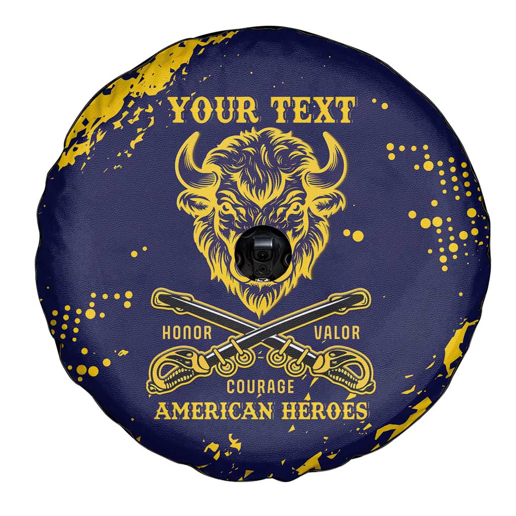 Personalized Bison Buffalo Soldiers Spare Tire Cover American Heroes - Blue Grunge Style - Wonder Print Shop
