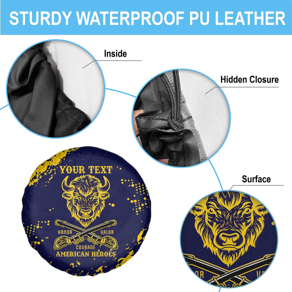 Personalized Bison Buffalo Soldiers Spare Tire Cover American Heroes - Blue Grunge Style - Wonder Print Shop