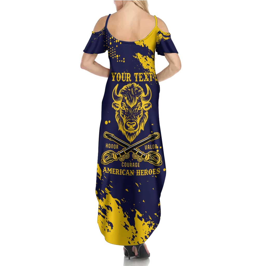 Personalized Bison Buffalo Soldiers Summer Maxi Dress American Heroes - Blue Grunge Style - Wonder Print Shop