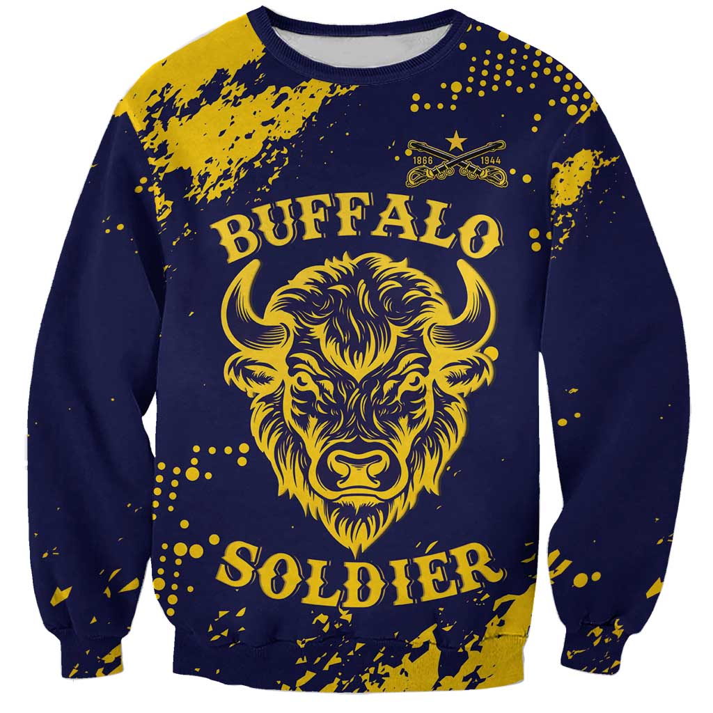 Personalized Bison Buffalo Soldiers Sweatshirt American Heroes - Blue Grunge Style - Wonder Print Shop
