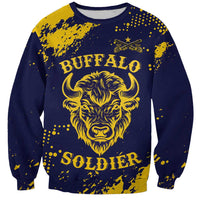 Personalized Bison Buffalo Soldiers Sweatshirt American Heroes - Blue Grunge Style - Wonder Print Shop