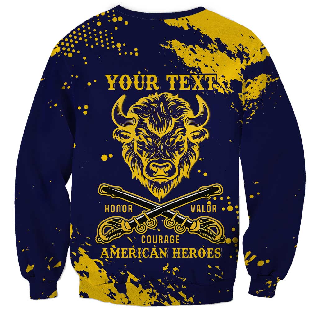 Personalized Bison Buffalo Soldiers Sweatshirt American Heroes - Blue Grunge Style - Wonder Print Shop