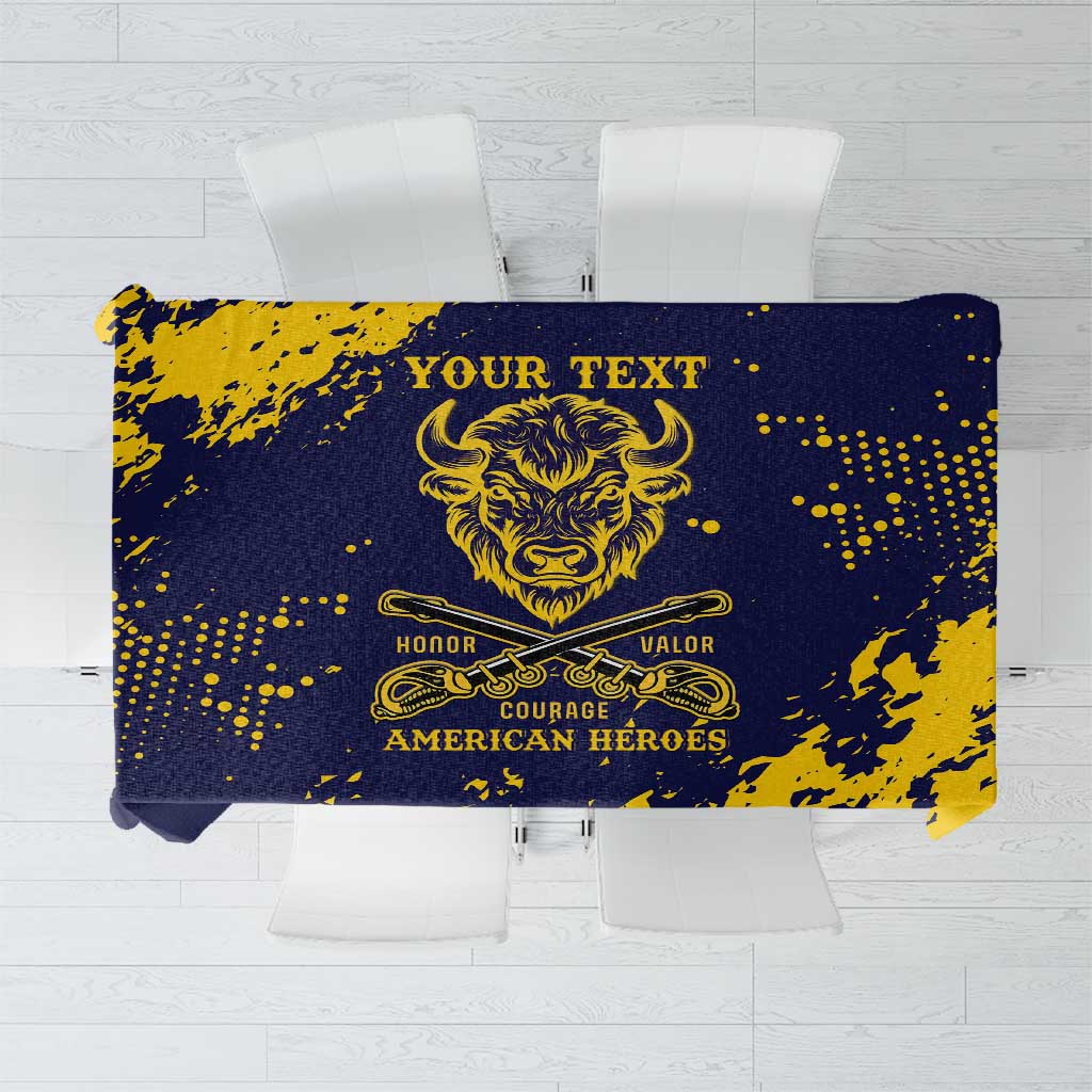 Personalized Bison Buffalo Soldiers Tablecloth American Heroes - Blue Grunge Style - Wonder Print Shop