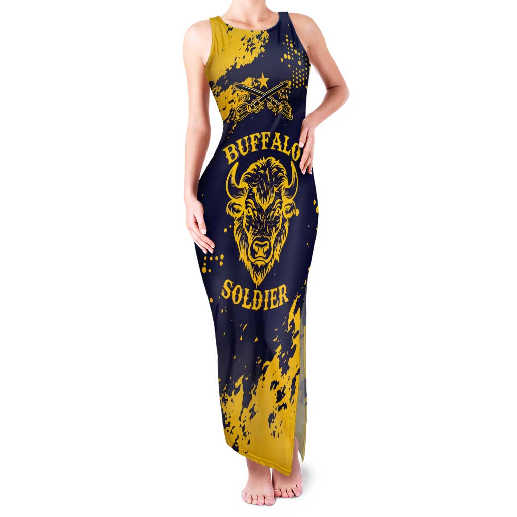 Personalized Bison Buffalo Soldiers Tank Maxi Dress American Heroes - Blue Grunge Style - Wonder Print Shop