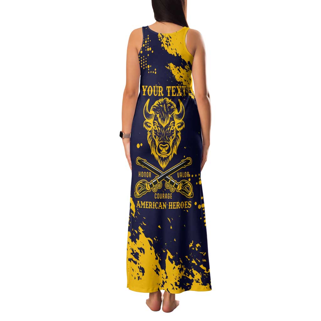 Personalized Bison Buffalo Soldiers Tank Maxi Dress American Heroes - Blue Grunge Style - Wonder Print Shop