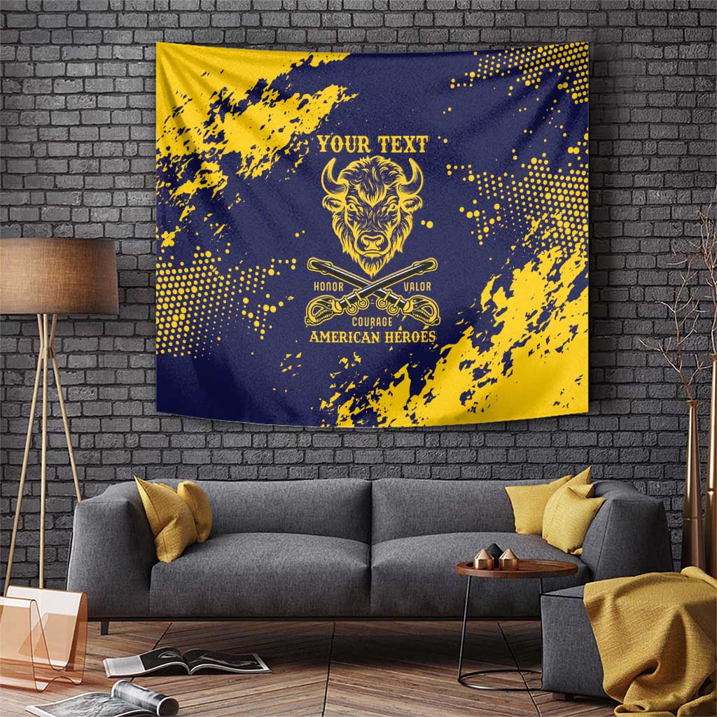 Personalized Bison Buffalo Soldiers Tapestry American Heroes - Blue Grunge Style - Wonder Print Shop