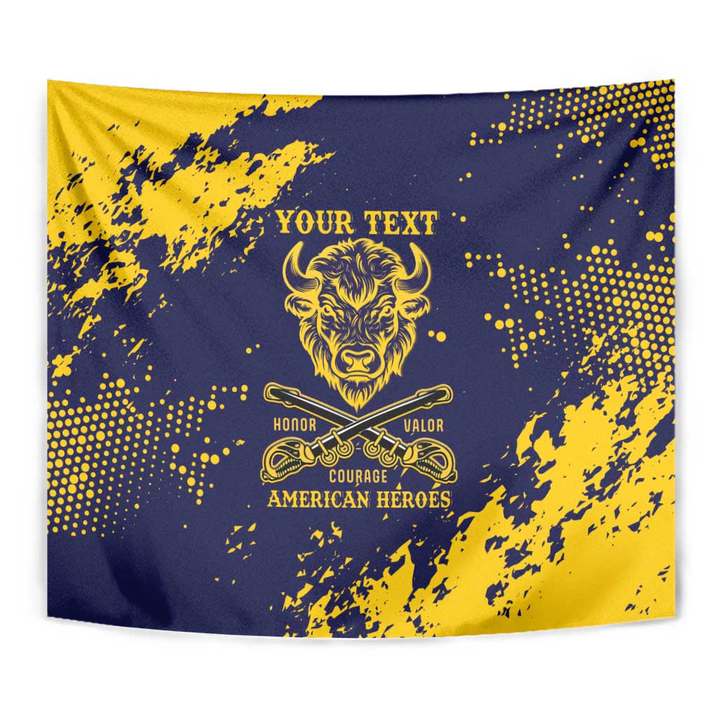 Personalized Bison Buffalo Soldiers Tapestry American Heroes - Blue Grunge Style - Wonder Print Shop
