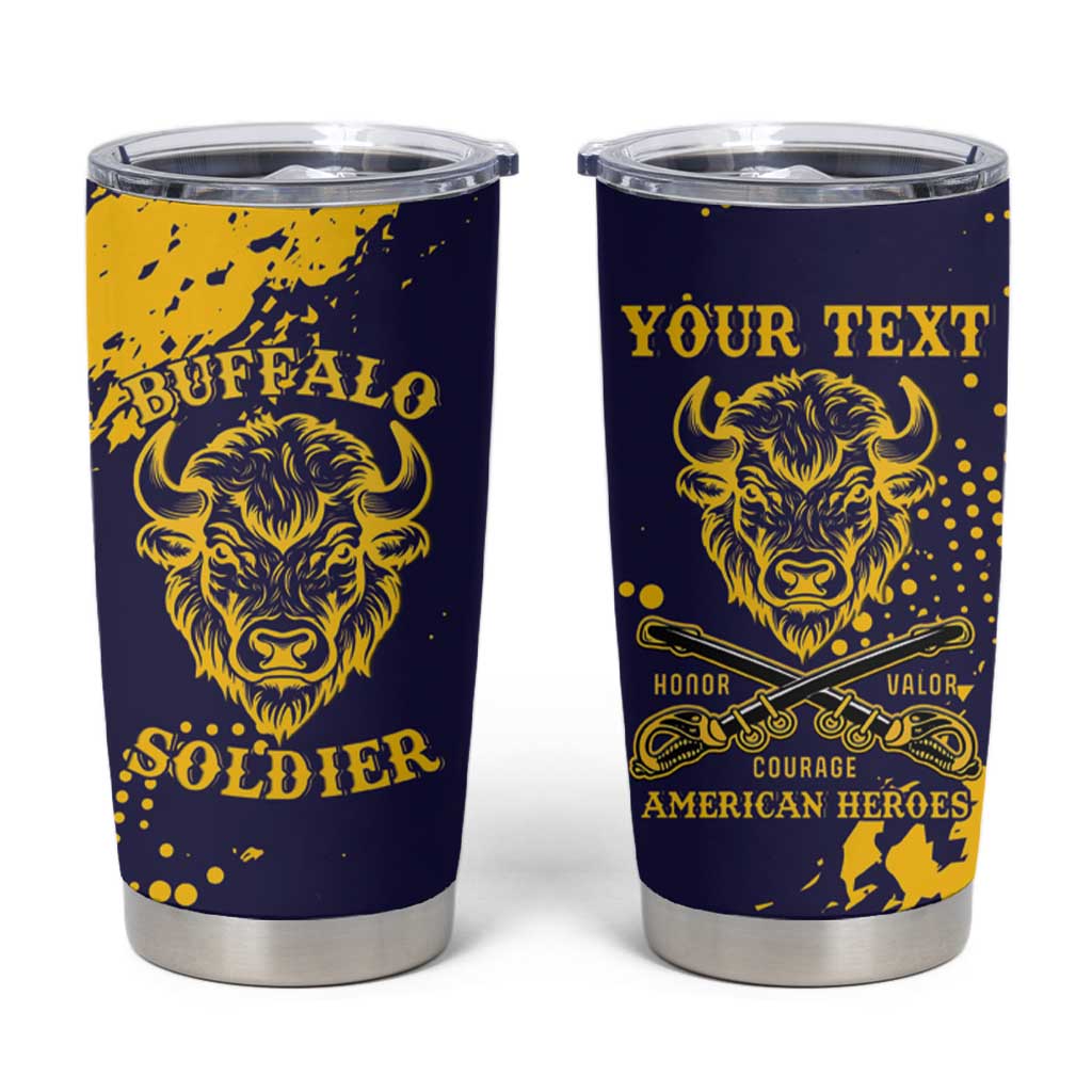 Personalized Bison Buffalo Soldiers Tumbler Cup American Heroes - Blue Grunge Style - Wonder Print Shop