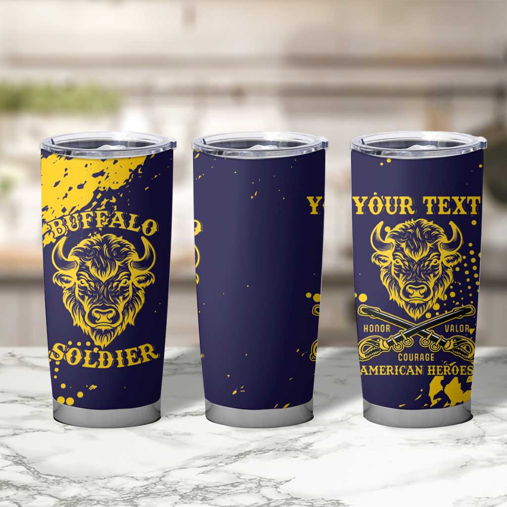 Personalized Bison Buffalo Soldiers Tumbler Cup American Heroes - Blue Grunge Style - Wonder Print Shop